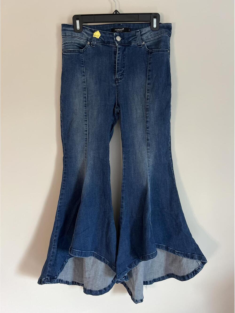 Y2K Vintage MichelaMii Hi-Low Hem Super Flare Jeans, Large, Made in Italy